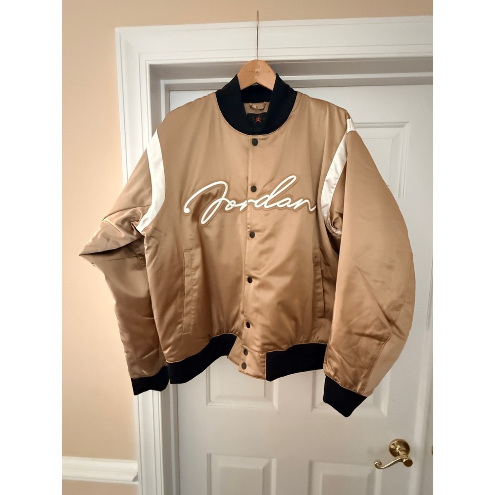 NWT Champagne Gold JORDAN MVP Varsity Satin Bomber Jacket Size XXL
